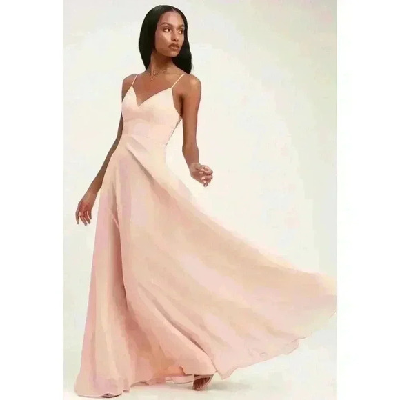 Lulu’s Romantic Ways Blush Pink Lace Button Back Maxi Dress M - Picture 2 of 9